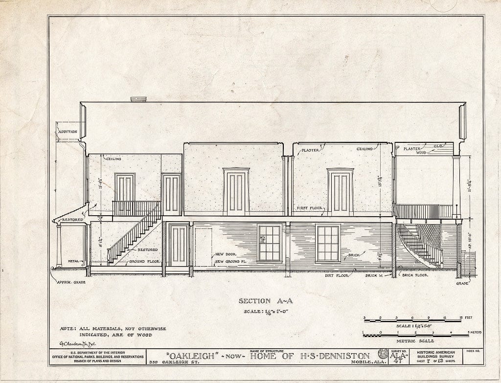 Blueprint HABS ALA,49-MOBI,48- (Sheet 7 of 13) - Oakleigh, House & Slave Quarters, 350 Oakleigh Place, Mobile, Mobile County, AL