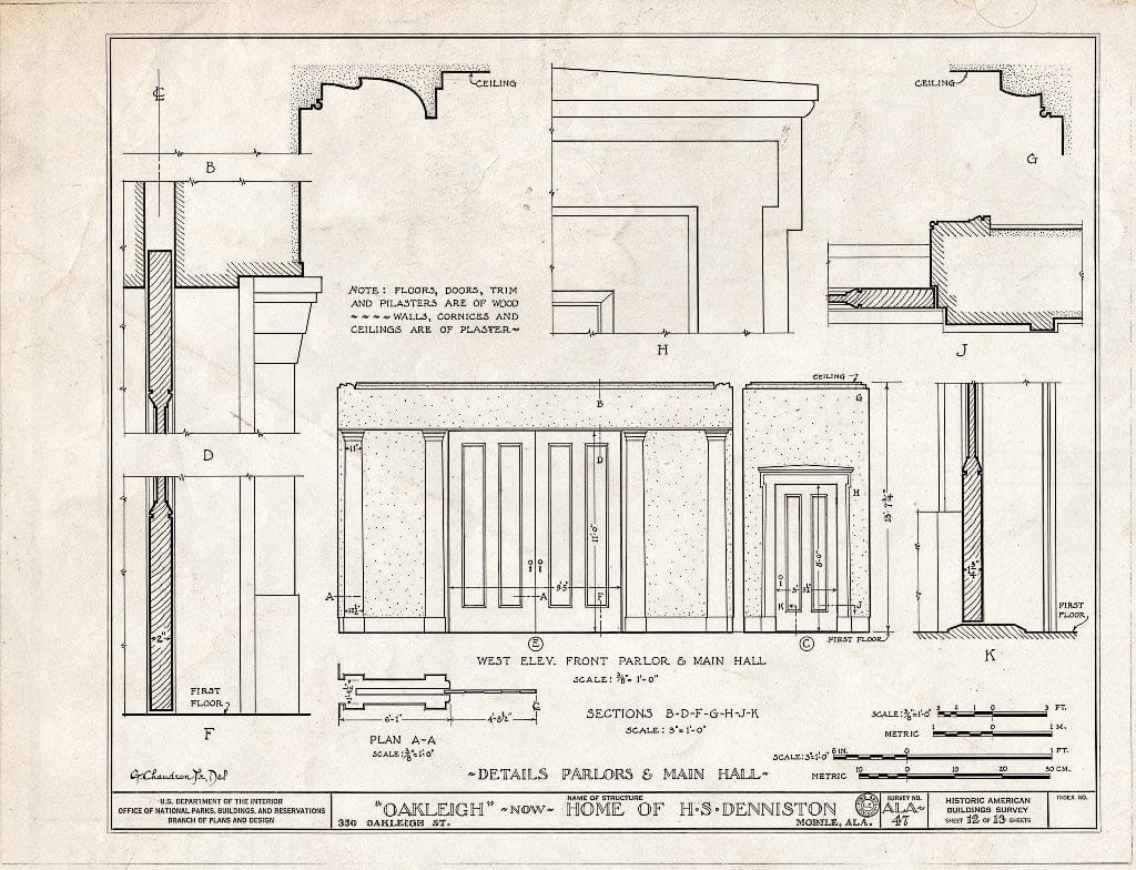 Blueprint HABS ALA,49-MOBI,48- (Sheet 12 of 13) - Oakleigh, House & Slave Quarters, 350 Oakleigh Place, Mobile, Mobile County, AL