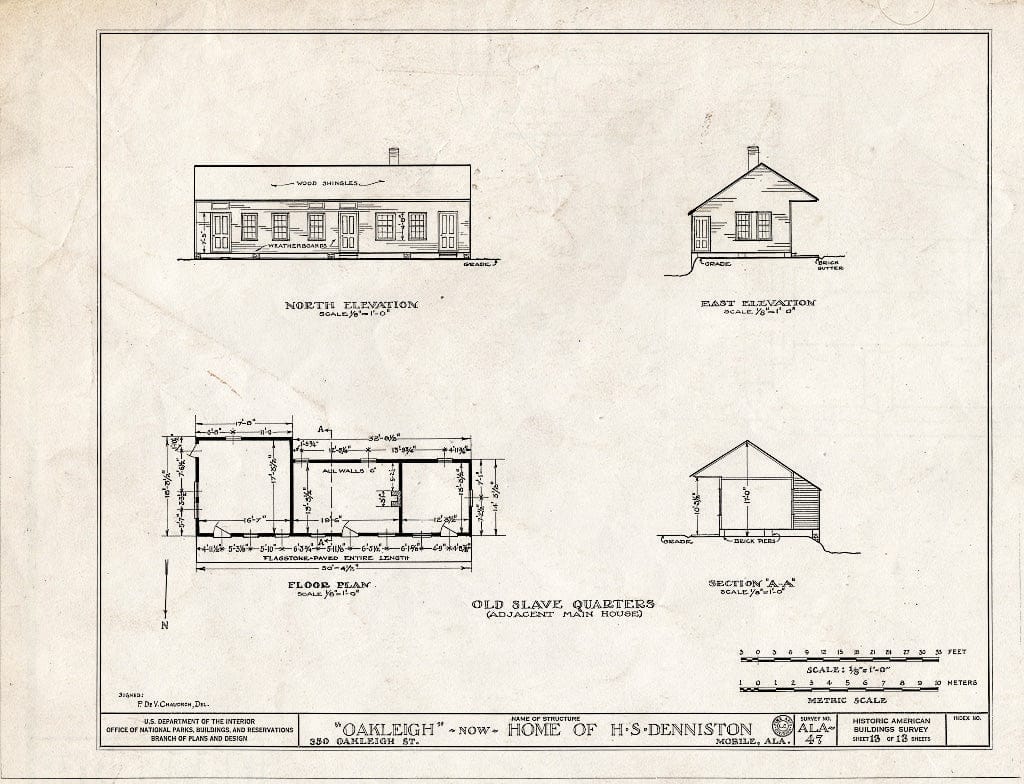 Blueprint HABS ALA,49-MOBI,48- (Sheet 13 of 13) - Oakleigh, House & Slave Quarters, 350 Oakleigh Place, Mobile, Mobile County, AL