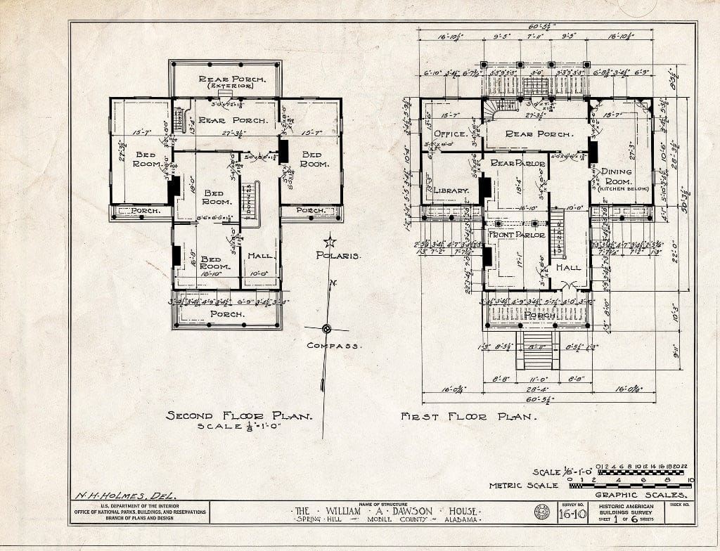 Blueprint HABS ALA,49-SPRIHI,2- (Sheet 1 of 6) - William A. Dawson House, 76 South McGregor Avenue, Spring Hill, Mobile County, AL