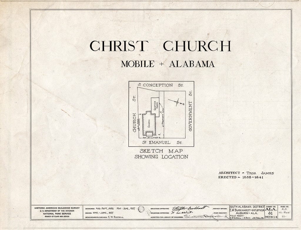 Blueprint HABS ALA,49-MOBI,33- (Sheet 0 of 6) - Christ Episcopal Church, Church & Saint Emanuel Streets, Mobile, Mobile County, AL