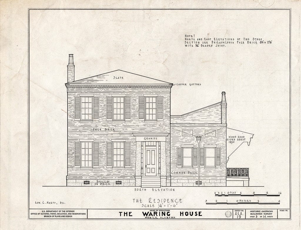Blueprint HABS ALA,49-MOBI,20- (Sheet 3 of 14) - Waring House, 351 Government Street, Mobile, Mobile County, AL