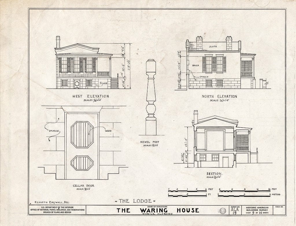 Blueprint HABS ALA,49-MOBI,20- (Sheet 9 of 14) - Waring House, 351 Government Street, Mobile, Mobile County, AL