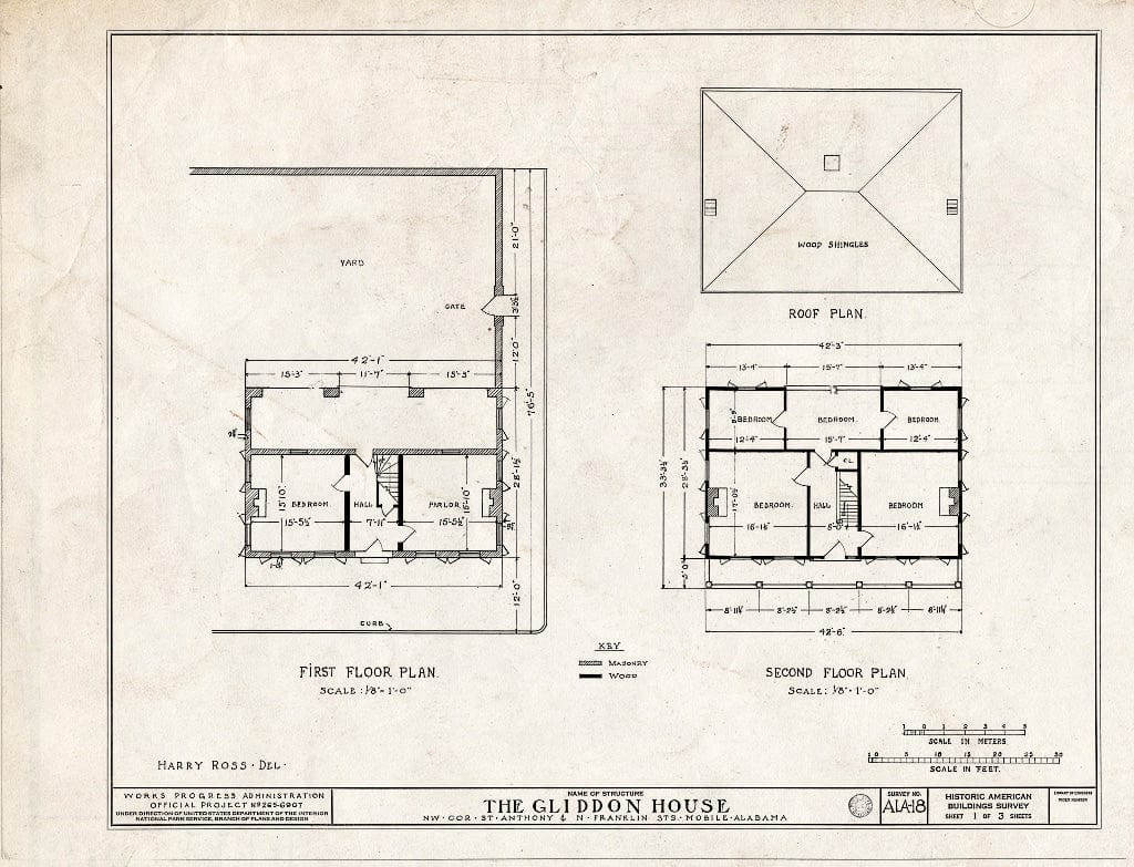 Blueprint HABS ALA,49-MOBI,19- (Sheet 1 of 3) - John S. Gliddon House, 400 Saint Anthony Street, Mobile, Mobile County, AL