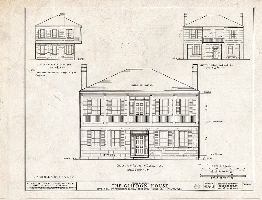 Blueprint HABS ALA,49-MOBI,19- (Sheet 2 of 3) - John S. Gliddon House, 400 Saint Anthony Street, Mobile, Mobile County, AL
