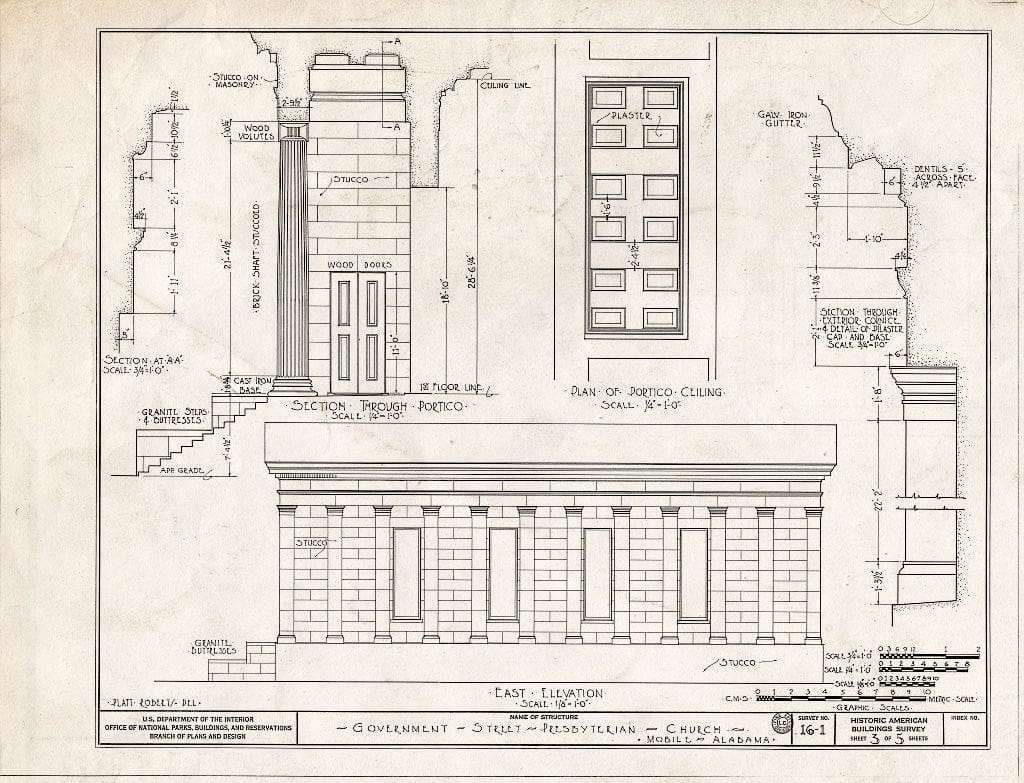 Blueprint HABS ALA,49-MOBI,1- (Sheet 3 of 5) - Government Street Presbyterian Church, Government & Jackson Streets, Mobile, Mobile County, AL