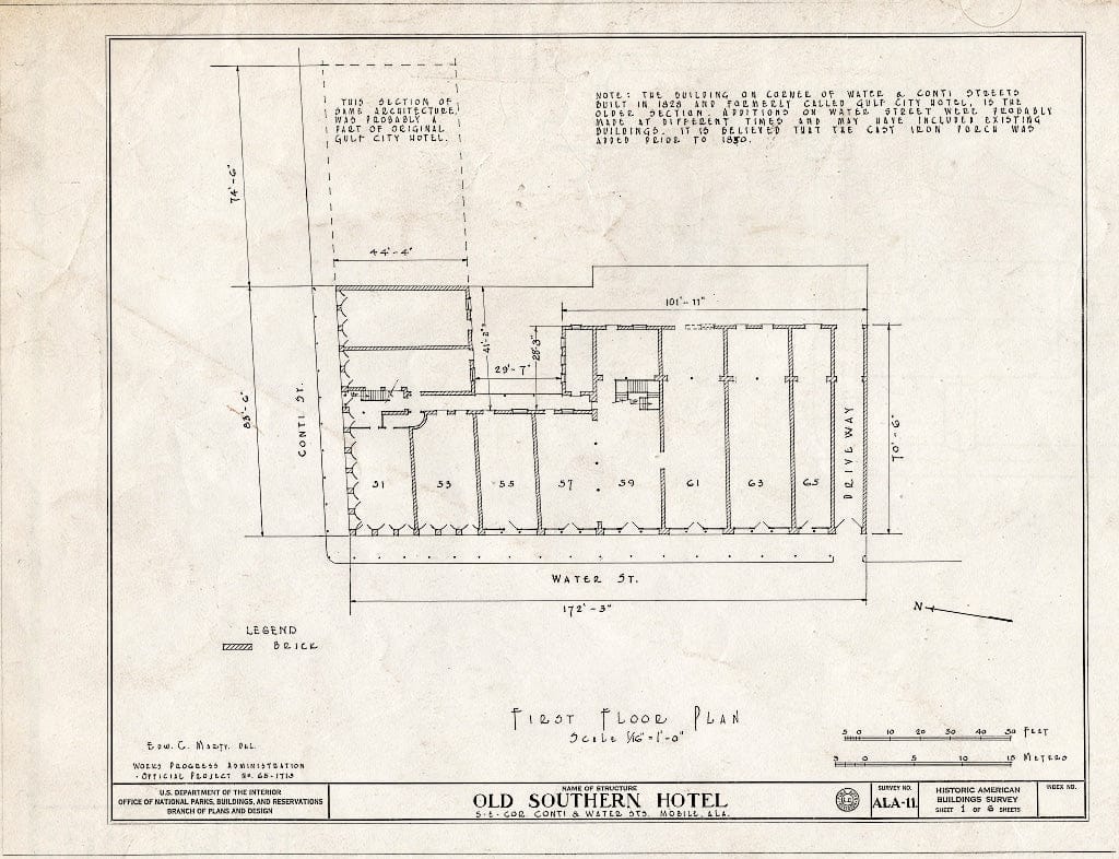 Blueprint HABS ALA,49-MOBI,12- (Sheet 1 of 6) - Southern Hotel, 53-65 Water Street, Mobile, Mobile County, AL