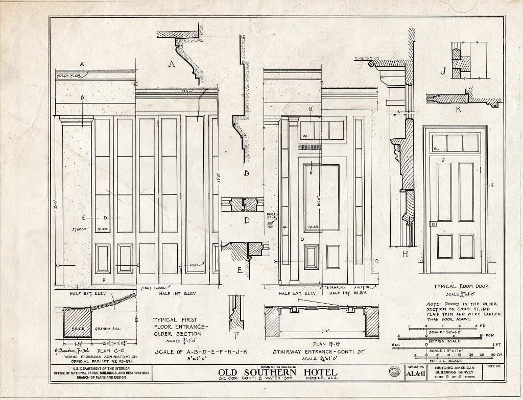 Blueprint HABS ALA,49-MOBI,12- (Sheet 5 of 6) - Southern Hotel, 53-65 Water Street, Mobile, Mobile County, AL