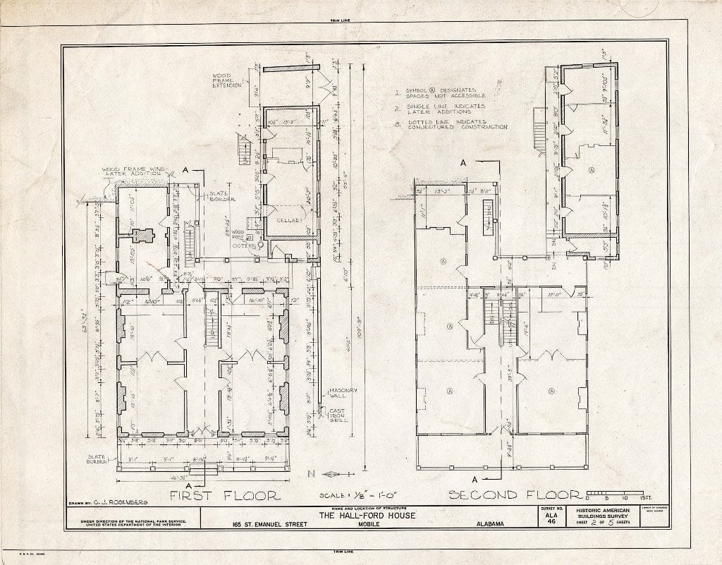 Blueprint HABS ALA,49-MOBI,47- (Sheet 2 of 5) - Hall House, 165 Saint Emanuel Street, Mobile, Mobile County, AL