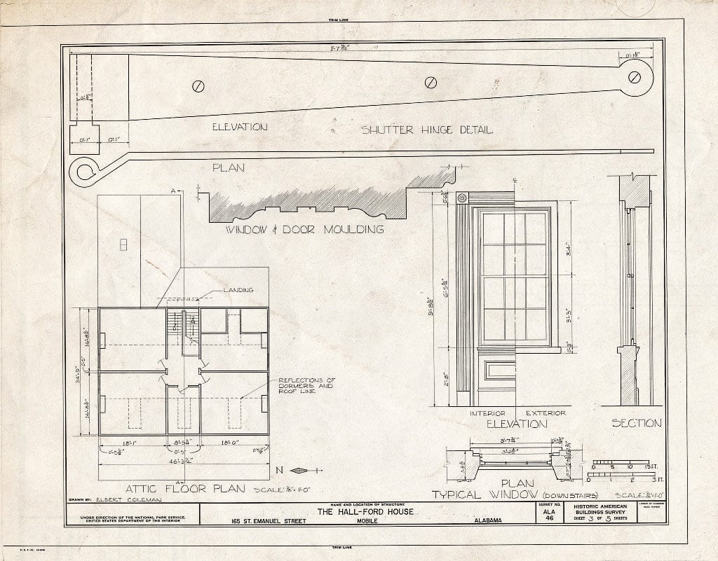 Blueprint HABS ALA,49-MOBI,47- (Sheet 3 of 5) - Hall House, 165 Saint Emanuel Street, Mobile, Mobile County, AL