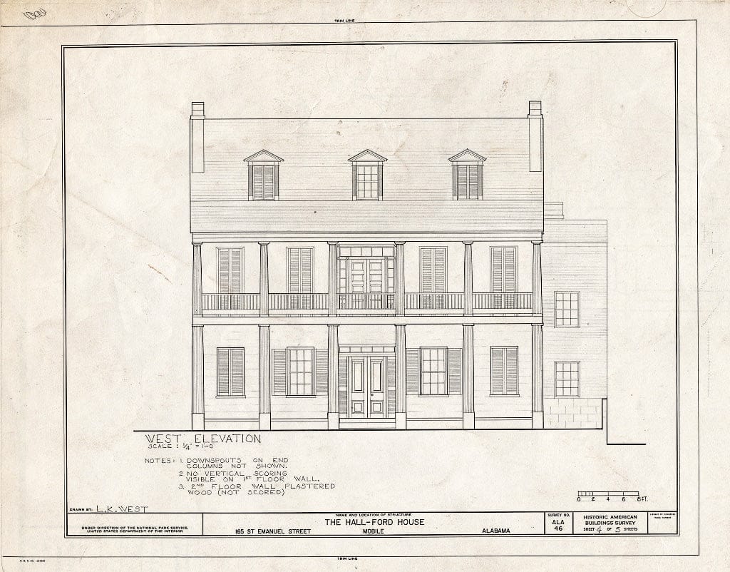 Blueprint HABS ALA,49-MOBI,47- (Sheet 4 of 5) - Hall House, 165 Saint Emanuel Street, Mobile, Mobile County, AL
