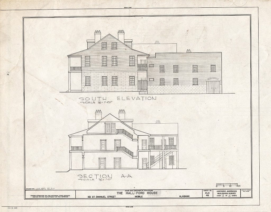 Blueprint HABS ALA,49-MOBI,47- (Sheet 5 of 5) - Hall House, 165 Saint Emanuel Street, Mobile, Mobile County, AL