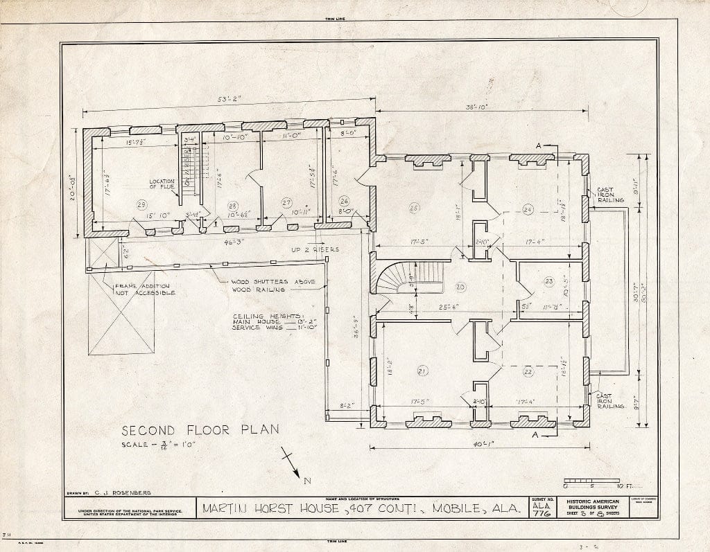 Blueprint HABS ALA,49-MOBI,112- (Sheet 3 of 8) - Martin Horst House, 407 Conti Street, Mobile, Mobile County, AL