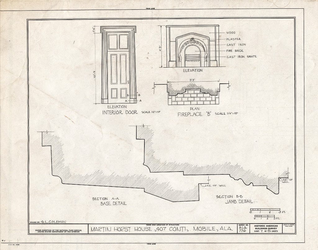 Blueprint HABS ALA,49-MOBI,112- (Sheet 7 of 8) - Martin Horst House, 407 Conti Street, Mobile, Mobile County, AL