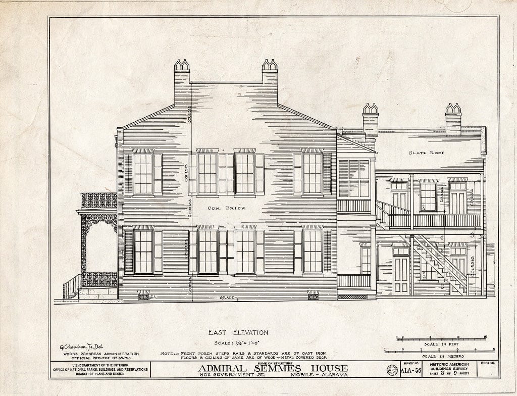 Blueprint HABS ALA,49-MOBI,56- (Sheet 3 of 9) - Horta-Semmes House & Fence, 802 Government Street, Mobile, Mobile County, AL