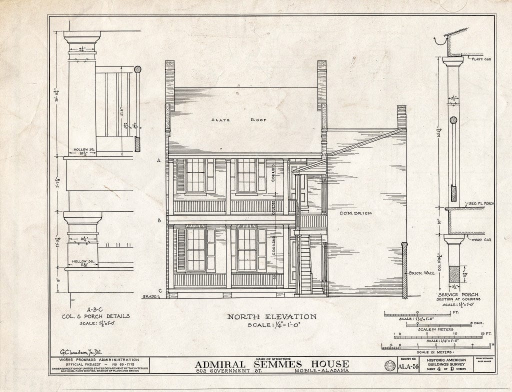 Blueprint HABS ALA,49-MOBI,56- (Sheet 4 of 9) - Horta-Semmes House & Fence, 802 Government Street, Mobile, Mobile County, AL