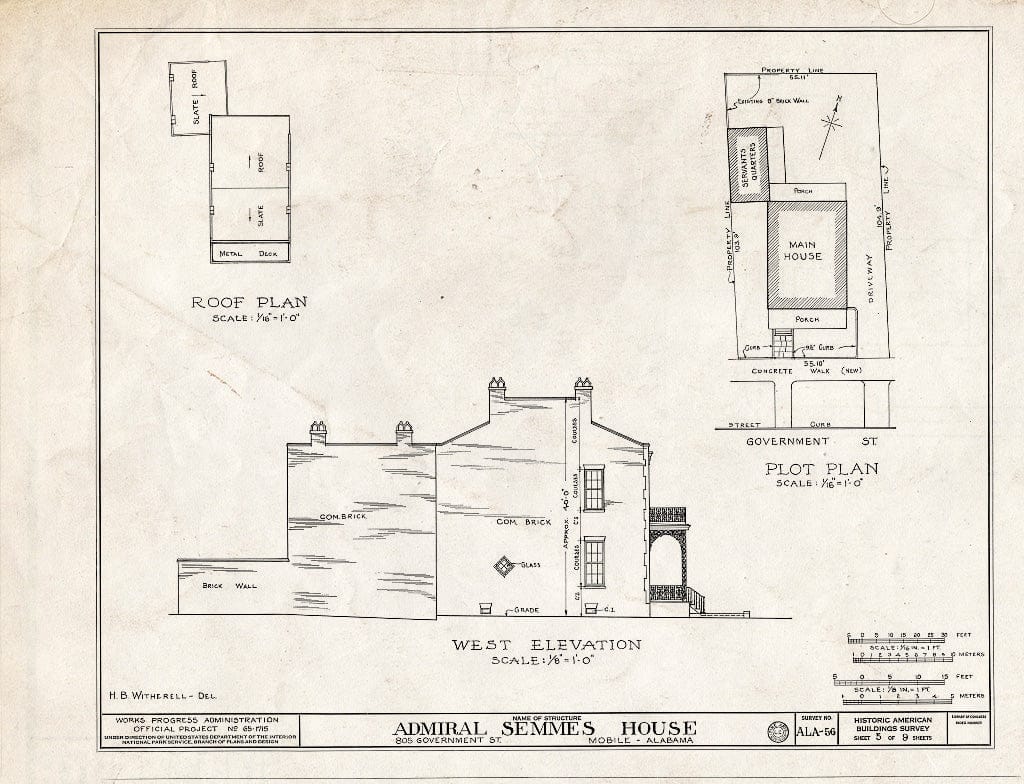 Blueprint HABS ALA,49-MOBI,56- (Sheet 5 of 9) - Horta-Semmes House & Fence, 802 Government Street, Mobile, Mobile County, AL