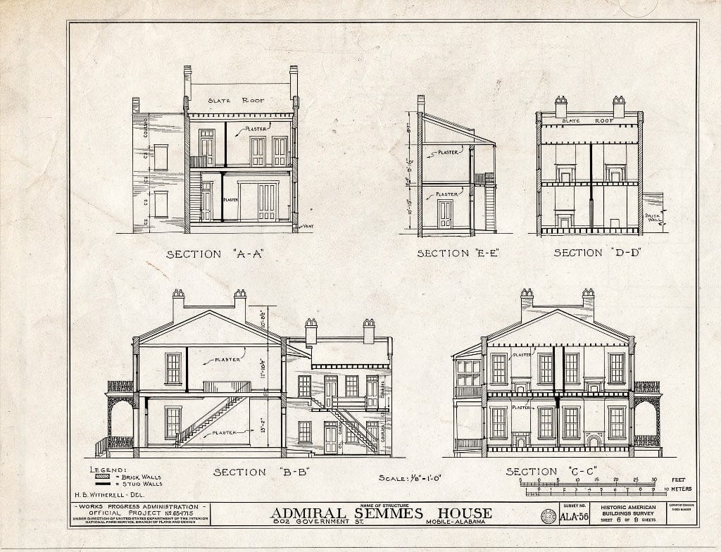 Blueprint HABS ALA,49-MOBI,56- (Sheet 6 of 9) - Horta-Semmes House & Fence, 802 Government Street, Mobile, Mobile County, AL