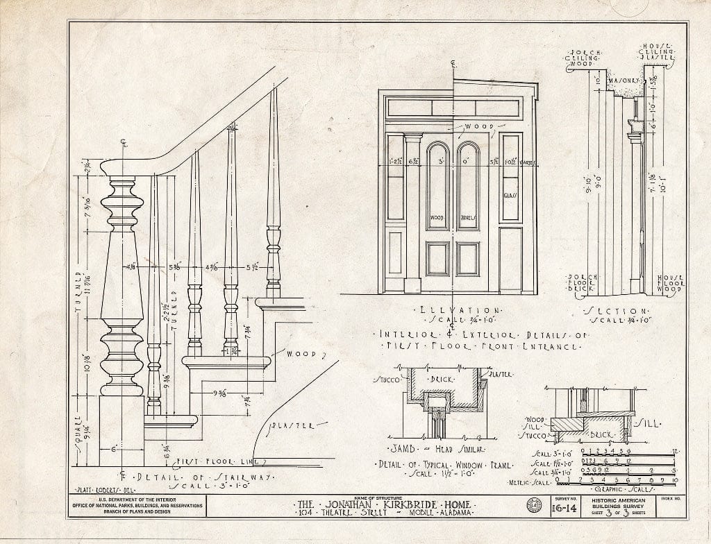 Blueprint HABS ALA,49-MOBI,15- (Sheet 3 of 3) - Jonathan Kirkbride House, 104 Theatre Street, Mobile, Mobile County, AL
