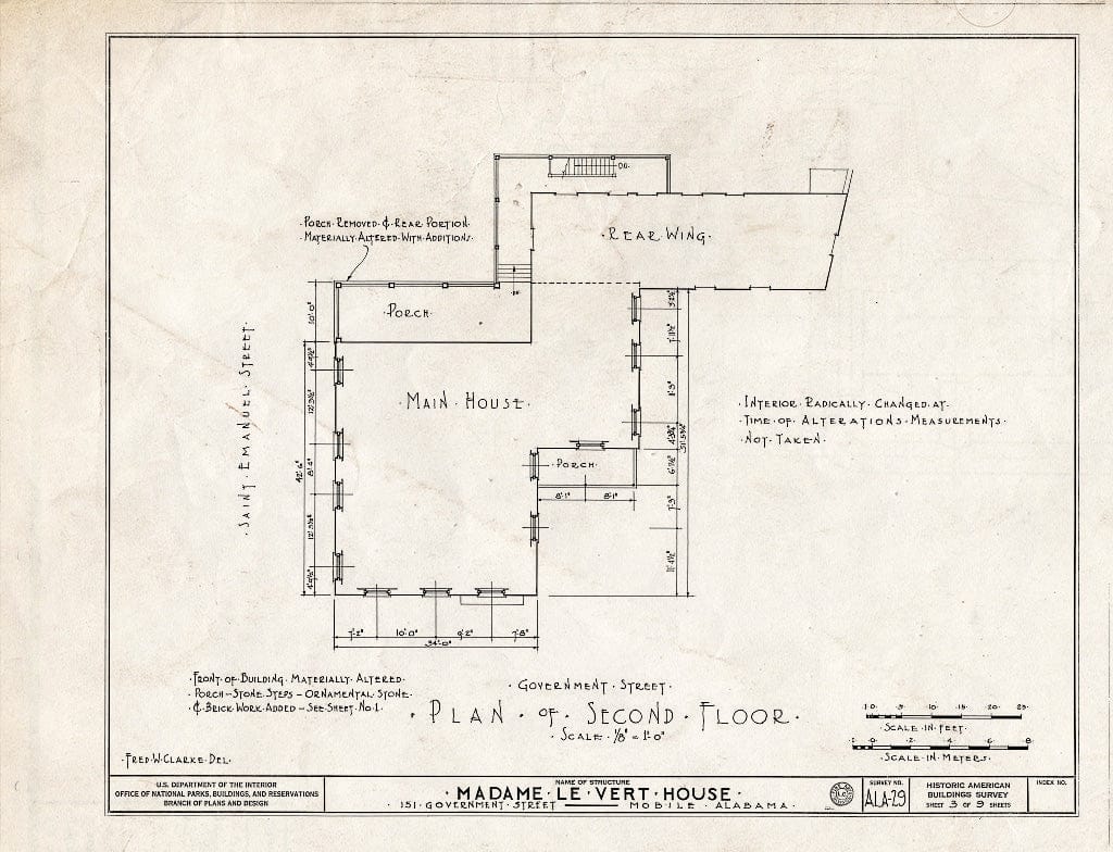 Blueprint HABS ALA,49-MOBI,31- (Sheet 3 of 9) - Madame Levert House & Office, 151 & 153 Government Street, Mobile, Mobile County, AL