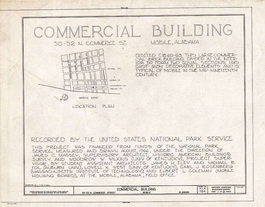 Blueprint HABS ALA,49-MOBI,145- (Sheet 1 of 9) - 50-52 North Commercial Street (Commercial Building), Mobile, Mobile County, AL