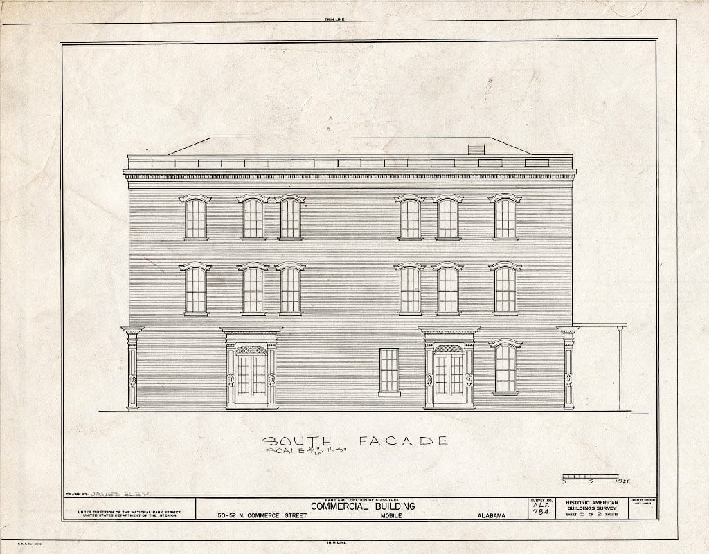 Blueprint HABS ALA,49-MOBI,145- (Sheet 5 of 9) - 50-52 North Commercial Street (Commercial Building), Mobile, Mobile County, AL
