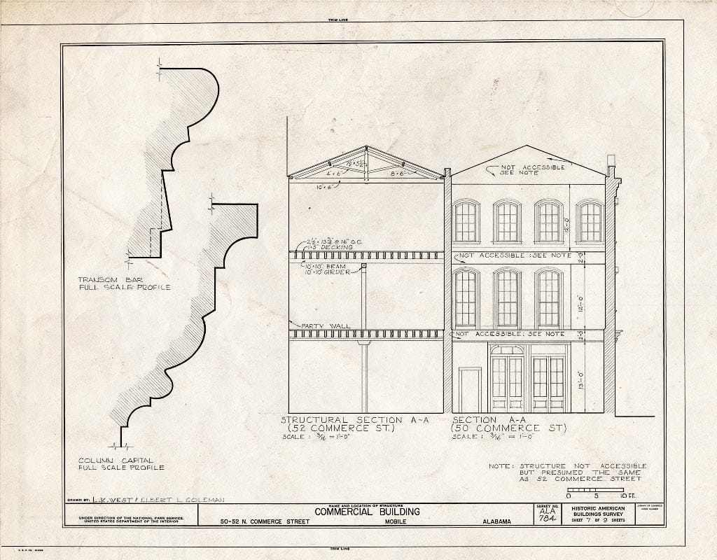 Blueprint HABS ALA,49-MOBI,145- (Sheet 7 of 9) - 50-52 North Commercial Street (Commercial Building), Mobile, Mobile County, AL