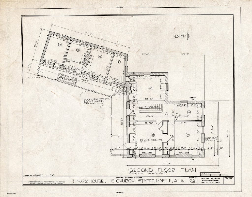 Blueprint HABS ALA,49-MOBI,114- (Sheet 3 of 5) - Isaac Marx House, 113 Church Street (Moved to 307 University Boulevard), Mobile, Mobile County, AL