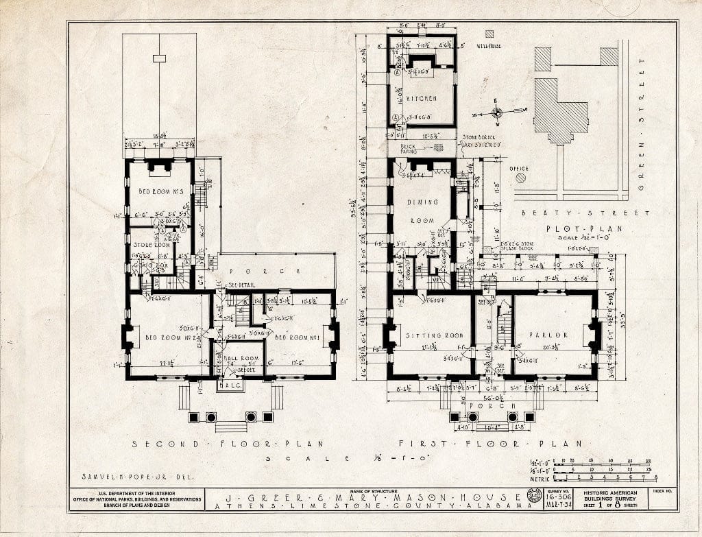 Blueprint HABS ALA,42-ATH,4- (Sheet 1 of 8) - Beaty-Mason House, 211 South Beaty Street, Athens, Limestone County, AL
