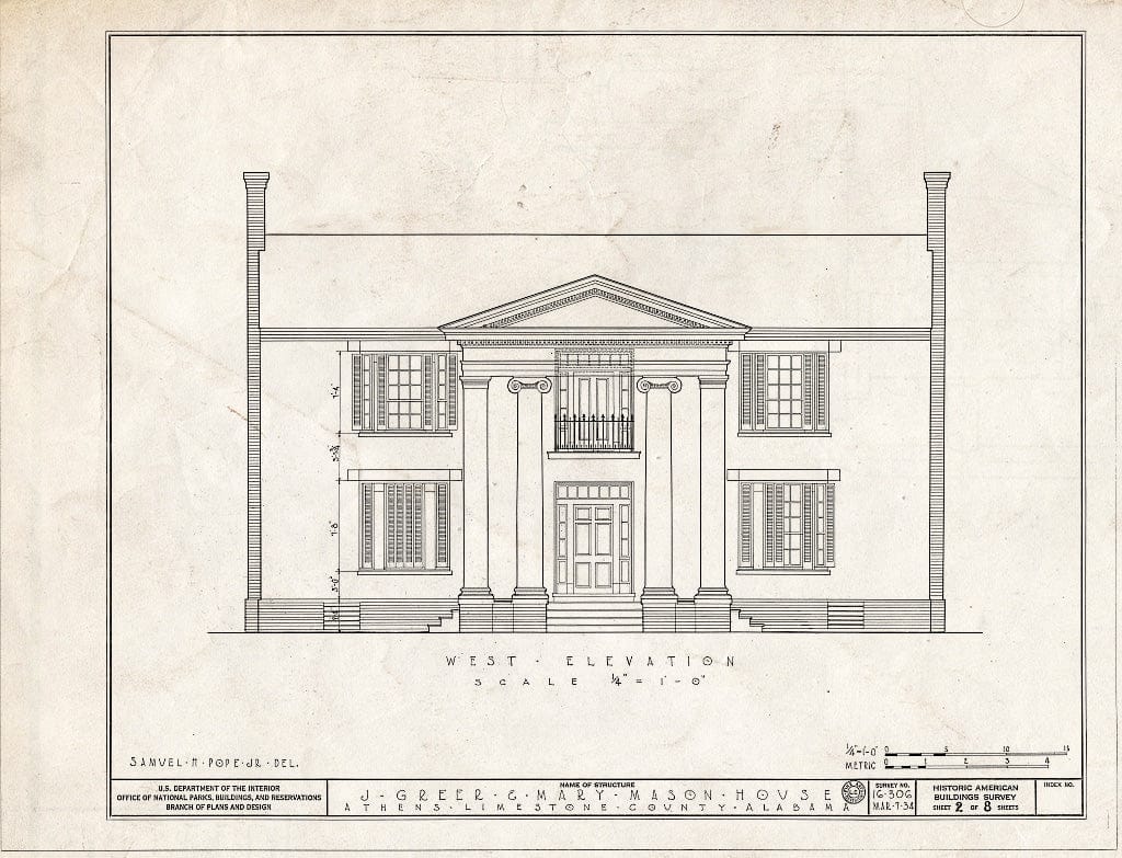 Blueprint HABS ALA,42-ATH,4- (Sheet 2 of 8) - Beaty-Mason House, 211 South Beaty Street, Athens, Limestone County, AL