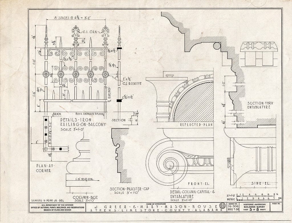 Blueprint HABS ALA,42-ATH,4- (Sheet 5 of 8) - Beaty-Mason House, 211 South Beaty Street, Athens, Limestone County, AL