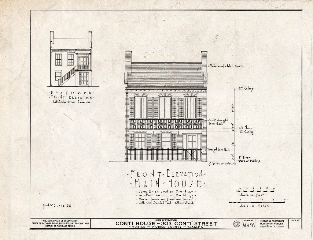 Blueprint HABS ALA,49-MOBI,39- (Sheet 5 of 10) - Rider House, 303 Conti Street, Mobile, Mobile County, AL