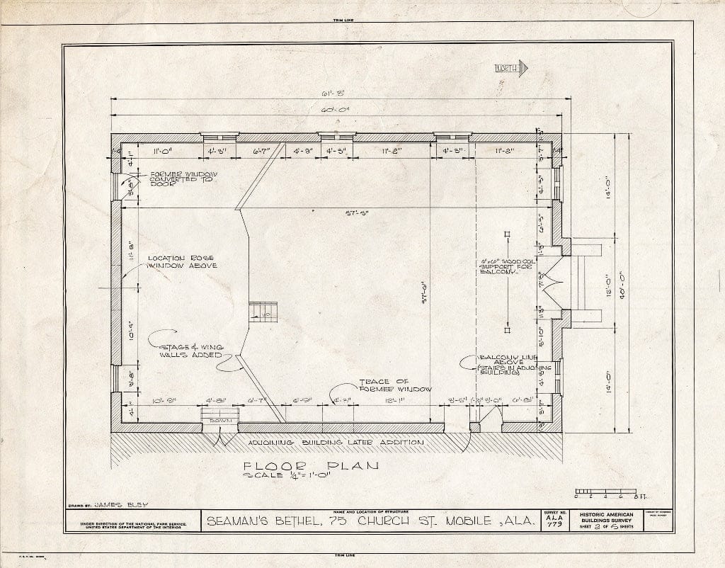 Blueprint HABS ALA,49-MOBI,115- (Sheet 2 of 5) - Seamen's Bethel, 75 Church Street (Moved to 307 University Boulevard), Mobile, Mobile County, AL