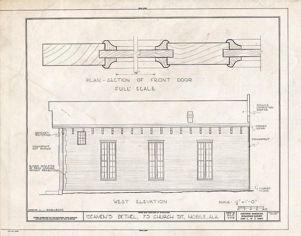 Blueprint HABS ALA,49-MOBI,115- (Sheet 4 of 5) - Seamen's Bethel, 75 Church Street (Moved to 307 University Boulevard), Mobile, Mobile County, AL