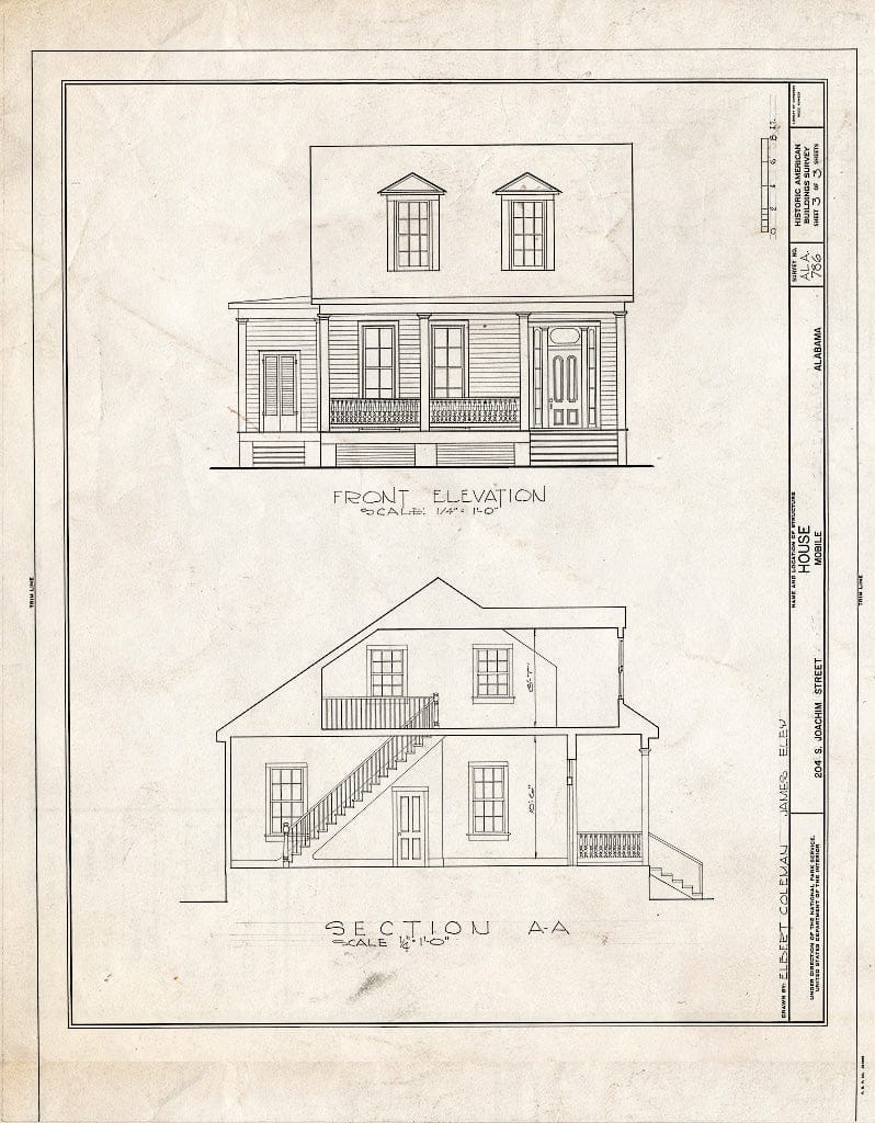 Blueprint HABS ALA,49-MOBI,119- (Sheet 3 of 3) - 204 South Joachim Street (House), Mobile, Mobile County, AL