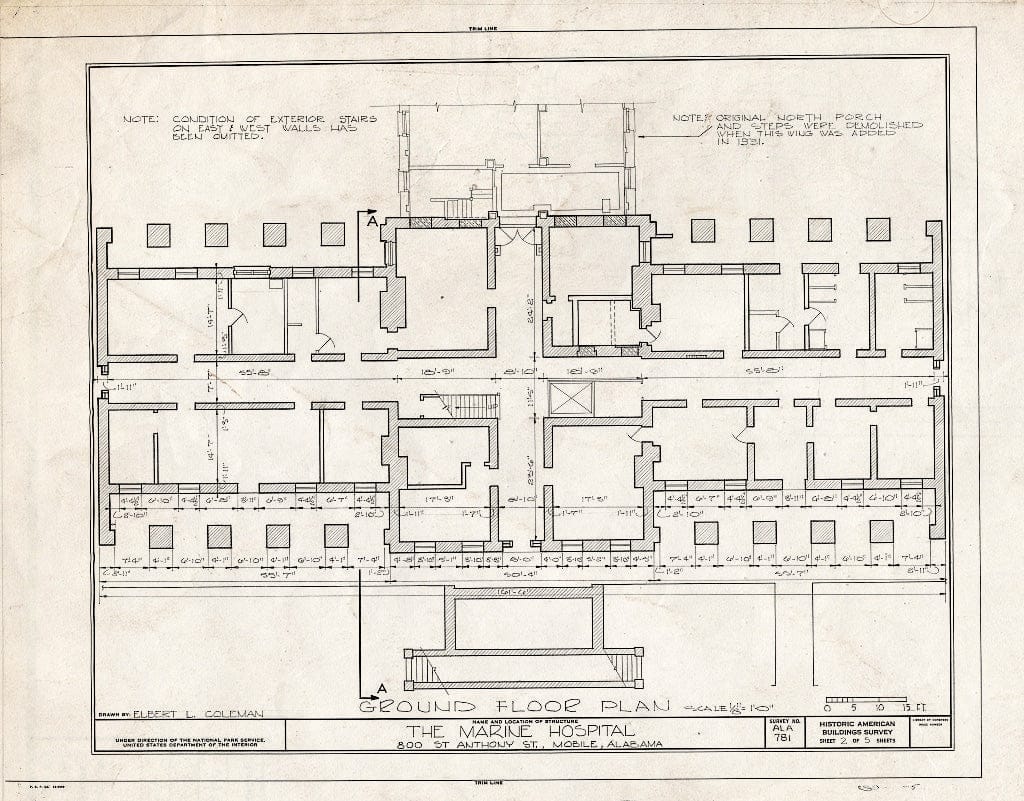 Blueprint HABS ALA,49-MOBI,90- (Sheet 2 of 5) - U. S. Marine Hospital & Gates, 800 Saint Anthony Street, Mobile, Mobile County, AL