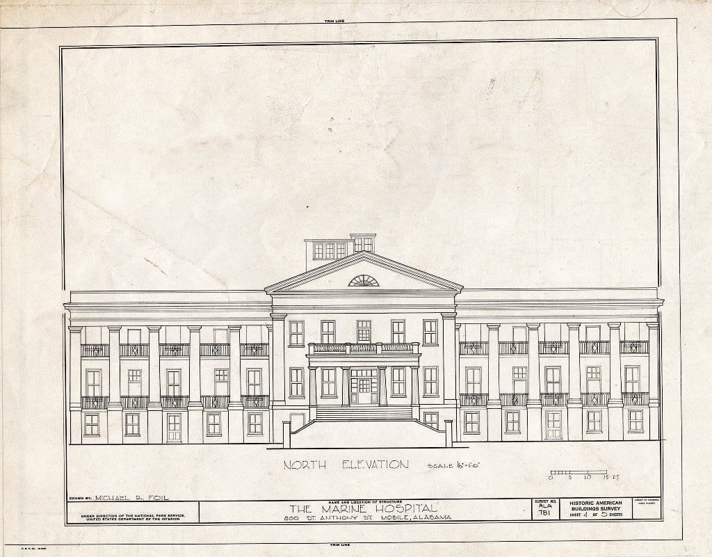 Blueprint HABS ALA,49-MOBI,90- (Sheet 4 of 5) - U. S. Marine Hospital & Gates, 800 Saint Anthony Street, Mobile, Mobile County, AL
