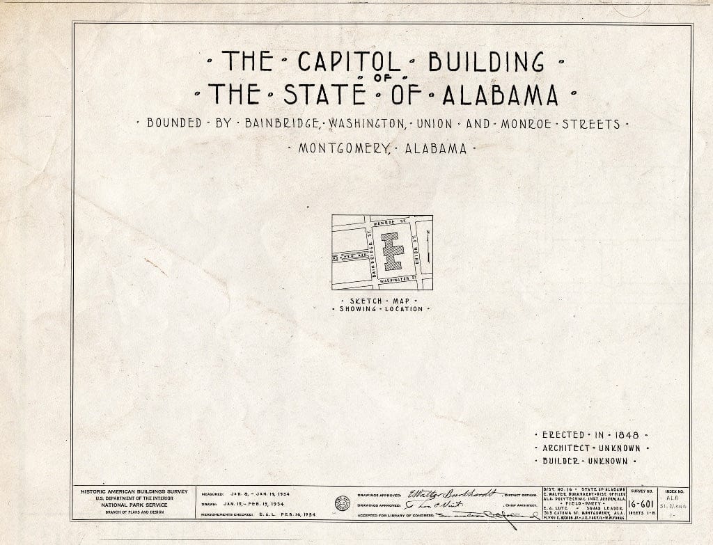 Blueprint HABS ALA,51-MONG,1- (Sheet 0 of 8) - Alabama State Capitol, Dexter Avenue, Montgomery, Montgomery County, AL