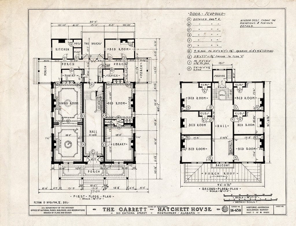 Blueprint HABS ALA,51-MONG,14- (Sheet 1 of 6) - Garrett-Hatchett House, 313 Catoma Street, Montgomery, Montgomery County, AL