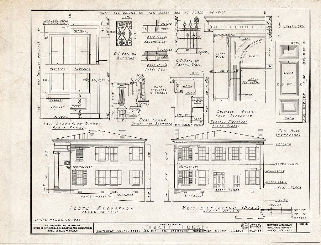 Blueprint HABS ALA,51-MONG,6- (Sheet 3 of 3) - Owens-Teague House, 440 South Perry Street, Montgomery, Montgomery County, AL