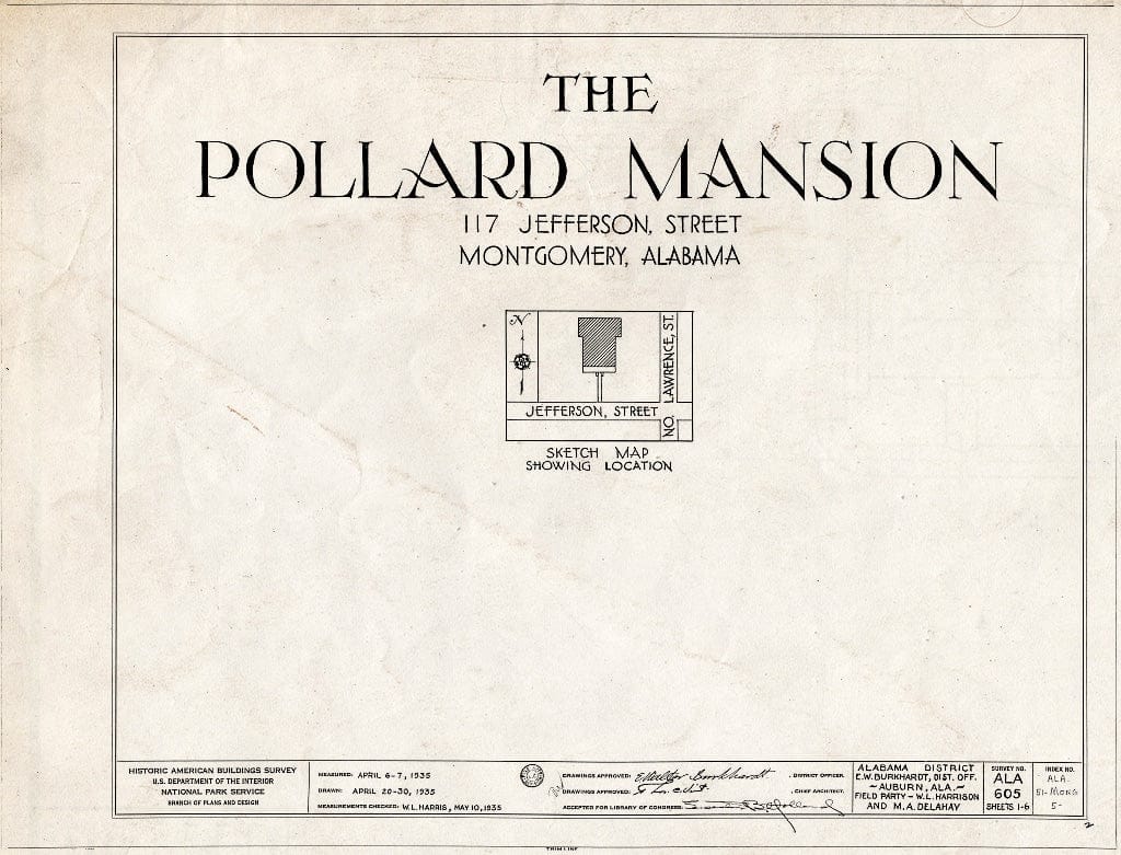 Blueprint HABS ALA,51-MONG,5- (Sheet 0 of 6) - Colonel Charles TEED Pollard House (Mansion), 117 Jefferson Street, Montgomery, Montgomery County, AL