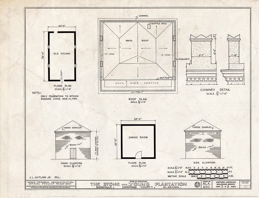 Blueprint HABS ALA,51-MONG.V,1- (Sheet 3 of 9) - Stone-Young-Baggett House, County Road 54 (Old Selma Road), Montgomery, Montgomery County, AL