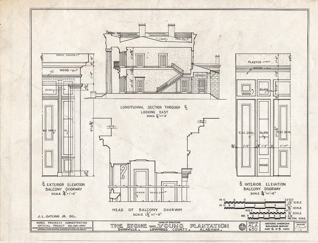 Blueprint HABS ALA,51-MONG.V,1- (Sheet 6 of 9) - Stone-Young-Baggett House, County Road 54 (Old Selma Road), Montgomery, Montgomery County, AL