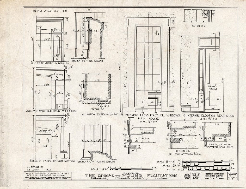 Blueprint HABS ALA,51-MONG.V,1- (Sheet 8 of 9) - Stone-Young-Baggett House, County Road 54 (Old Selma Road), Montgomery, Montgomery County, AL