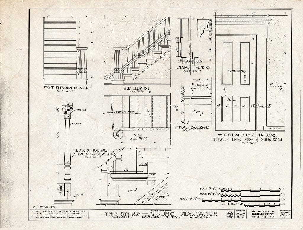 Blueprint HABS ALA,51-MONG.V,1- (Sheet 9 of 9) - Stone-Young-Baggett House, County Road 54 (Old Selma Road), Montgomery, Montgomery County, AL