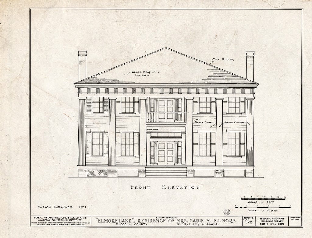 Blueprint HABS ALA,57-GLENV,1- (Sheet 4 of 15) - Elmoreland, U.S. Highway 241, Glenville, Russell County, AL