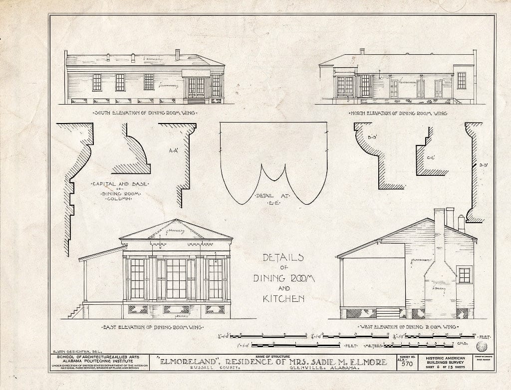 Blueprint HABS ALA,57-GLENV,1- (Sheet 6 of 15) - Elmoreland, U.S. Highway 241, Glenville, Russell County, AL