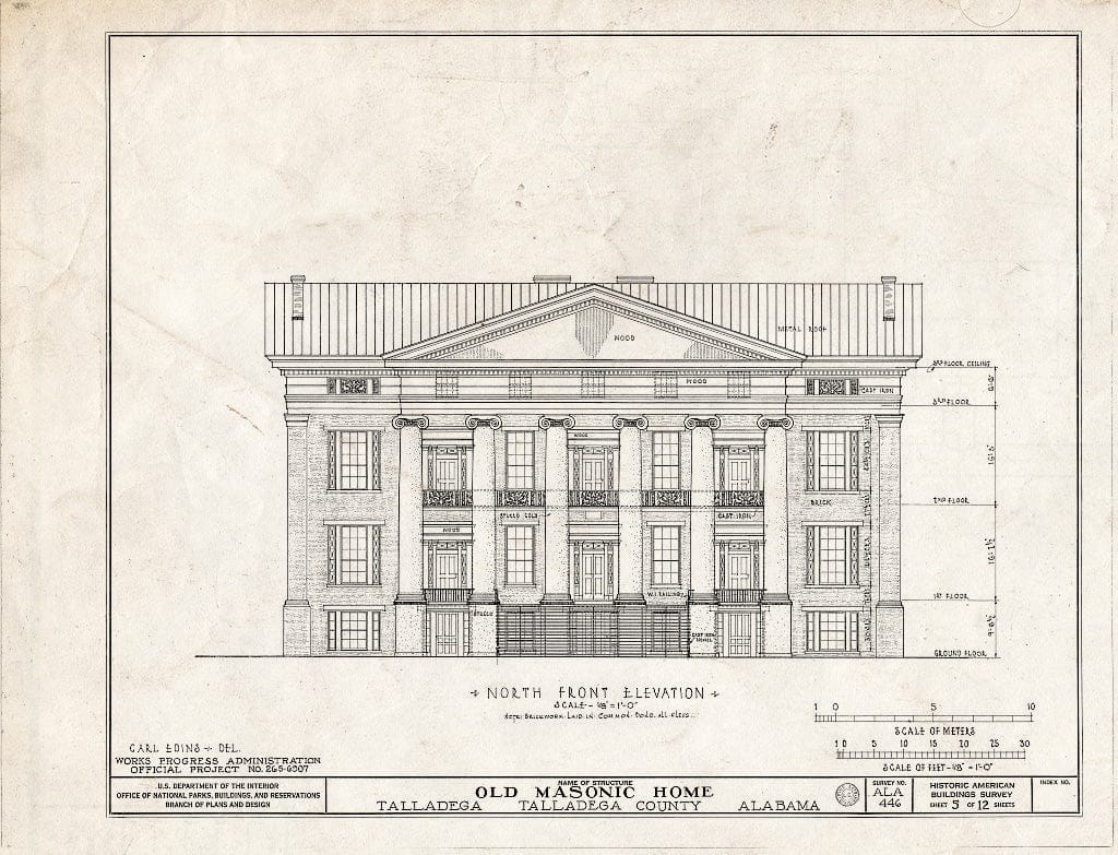Blueprint HABS ALA,61-TALA,1- (Sheet 5 of 12) - East Alabama Masonic Female Institute, 205 East South Street, Talladega, Talladega County, AL