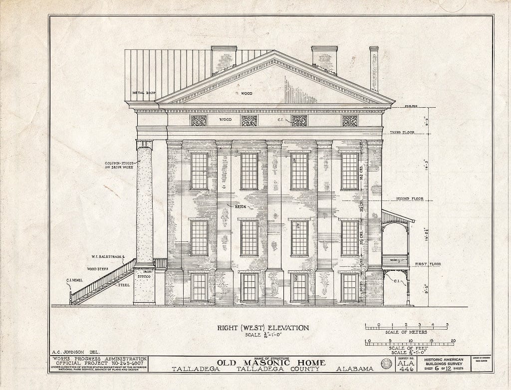 Blueprint HABS ALA,61-TALA,1- (Sheet 6 of 12) - East Alabama Masonic Female Institute, 205 East South Street, Talladega, Talladega County, AL