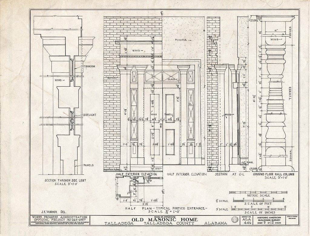 Blueprint HABS ALA,61-TALA,1- (Sheet 9 of 12) - East Alabama Masonic Female Institute, 205 East South Street, Talladega, Talladega County, AL